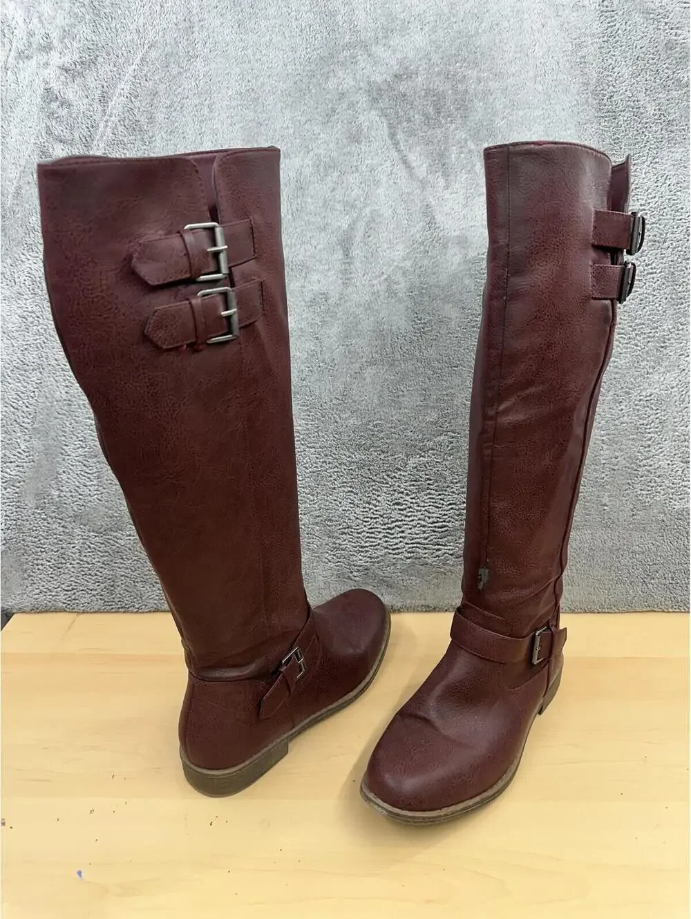 Burgundy Tall Buckle Riding Boots